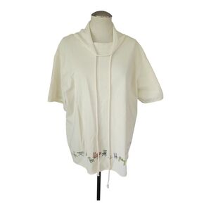 Julie Mango Cream Short Sleeve Hoodie – Size Large, Embroidered Hem, Made in USA